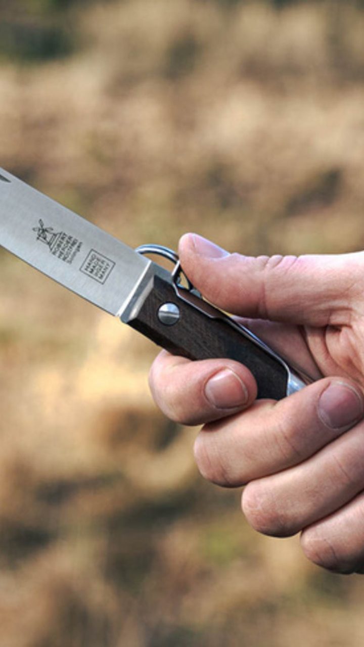 A hand holding an open pocket knife